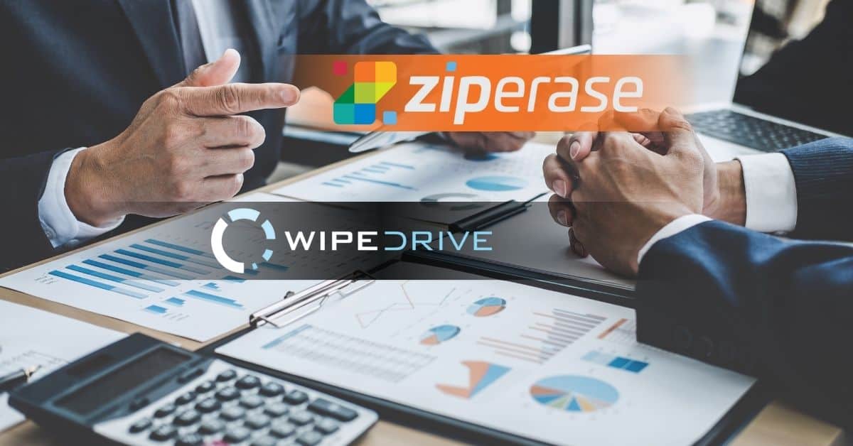 Business meeting with Ziperase and WipeDrive logos