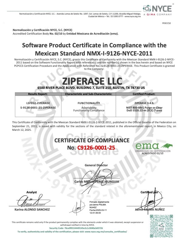 certificado de producto firmado